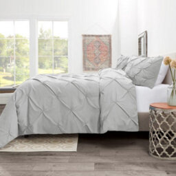 TheWhiteWater Limited Pintuck Duvet Cover Set + Matching Pillowcases With Bedsheet - 3In1 Hotel Style Bedding Set - Silver Grey - thumbnail 5