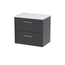 Nuie Hudson Reed Juno Wall Hung 2-Drawer Vanity Unit & Sparkling Whiteworktop, Countertop Basin Unit In Graphite Grey Woodgrain, 600mm - thumbnail 1