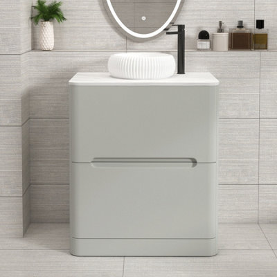 Royal Bathrooms Venice 700mm Dove Grey Freestanding Bathroom Countertop Vanity Unit 2 Drawer With Milan Basin - image 1
