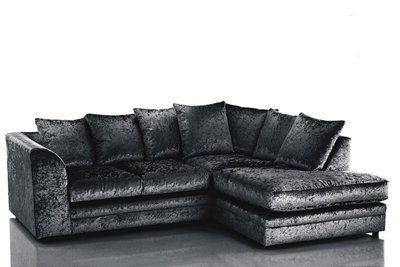 Bella Crushed Velvet Right Hand Facing Corner Sofa Black - image 1