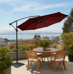 Sundaze Wine Red 3M Garden Banana Parasol Cantilever Umbrella Sun Shade Hanging Patio With Base Weights - thumbnail 1