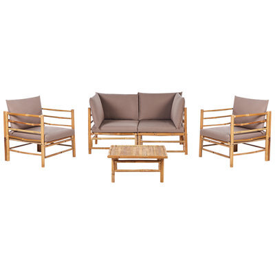 Beliani Garden Lounge Set With Table 4 Seater Cerreto Taupe Bamboo - image 1