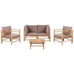 Beliani Garden Lounge Set With Table 4 Seater Cerreto Taupe Bamboo - thumbnail 1