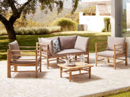 Beliani Garden Lounge Set With Table 4 Seater Cerreto Taupe Bamboo - thumbnail 2