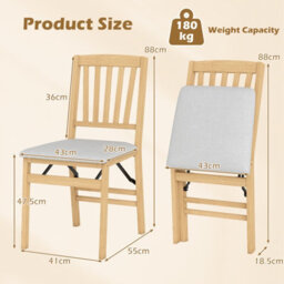 Gainoom Grey Dining Chair Set Of 2 Folding Chairs With Padded Seat & Rubber Wood Frame - thumbnail 2