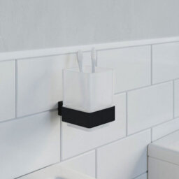 Affine Bathroom Wc Tumbler Toothbrush Holder Black Square Wall Mounted Stylish Modern - thumbnail 1