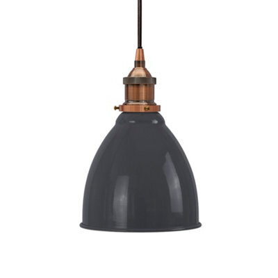 SE Home Slate Grey Classic Small Pantry Metal Painted Dome Pendant Light With Matt Antique Copper Lamp Holder And Black Round Cable - image 1
