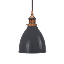 SE Home Slate Grey Classic Small Pantry Metal Painted Dome Pendant Light With Matt Antique Copper Lamp Holder And Black Round Cable - thumbnail 1