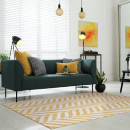Yellow Modern Striped Easy To Clean Geometric Rug For Diningroom-66 X 240Cm (Runner) - thumbnail 1