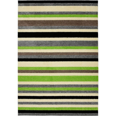 The Rugs Alya Collection Washable Rugs & Runners Striped Design In Green   117G - image 1