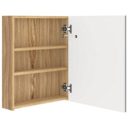 Berkfield Stylish Led Bathroom Mirror Cabinet White And Oak 50X14X60 Cm - thumbnail 5