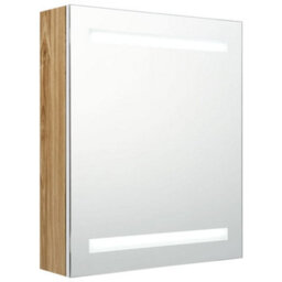 Berkfield Stylish Led Bathroom Mirror Cabinet White And Oak 50X14X60 Cm - thumbnail 1