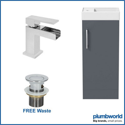 Affine 400mm Bathroom Basin Vanity Unit Furniture Grey Waterfall Mixer Tap Free Waste - image 1