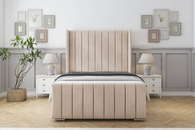 "Sloomy Melbourne Sand Naples Bed Frame With Mattress  With 50"" Upholstered Wingback Headboard 2'6 Small Single" - image 1