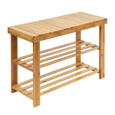 2 Tier Bamboo & Acacia Shoe Rack Bench - image 1