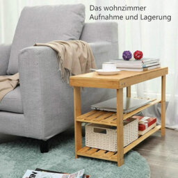 2 Tier Bamboo & Acacia Shoe Rack Bench - thumbnail 3