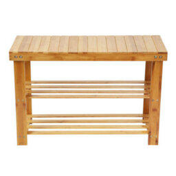 2 Tier Bamboo & Acacia Shoe Rack Bench - thumbnail 2