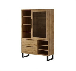 Arte Halle 13 Tall Display Cabinet W1200mm H1900mm D450mm - Oak Wotan, Glass Shelves & Drawers