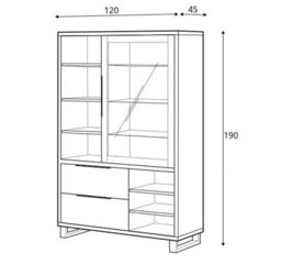Arte Halle 13 Tall Display Cabinet W1200mm H1900mm D450mm - Oak Wotan, Glass Shelves & Drawers - thumbnail 3