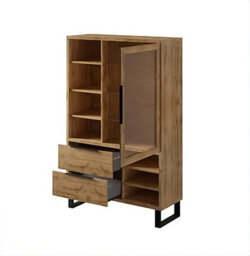 Arte Halle 13 Tall Display Cabinet W1200mm H1900mm D450mm - Oak Wotan, Glass Shelves & Drawers - thumbnail 2