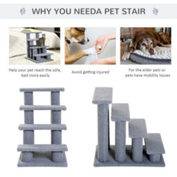 Pawhut Dog Steps For Bed 4 Step Pet Stairs For Sofa Dog Cat Climb Ladder Grey - thumbnail 6