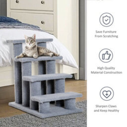 Pawhut Dog Steps For Bed 4 Step Pet Stairs For Sofa Dog Cat Climb Ladder Grey - thumbnail 5
