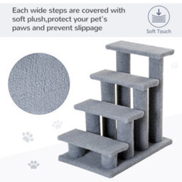 Pawhut Dog Steps For Bed 4 Step Pet Stairs For Sofa Dog Cat Climb Ladder Grey - thumbnail 4