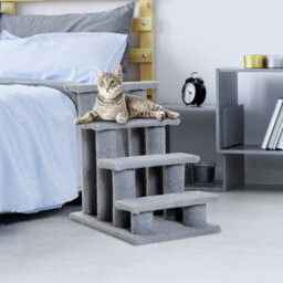 Pawhut Dog Steps For Bed 4 Step Pet Stairs For Sofa Dog Cat Climb Ladder Grey - thumbnail 1