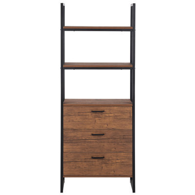 Beliani Industrial Bookcase With 3 Drawers, Dark Walnut Effect And Black Steel Frame, 158 X 61 X 32 Cm - image 1