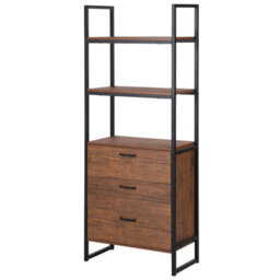 Beliani Industrial Bookcase With 3 Drawers, Dark Walnut Effect And Black Steel Frame, 158 X 61 X 32 Cm - thumbnail 5