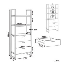 Beliani Industrial Bookcase With 3 Drawers, Dark Walnut Effect And Black Steel Frame, 158 X 61 X 32 Cm - thumbnail 4