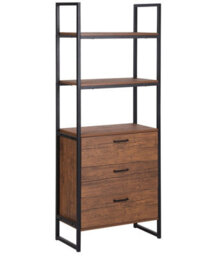 Beliani Industrial Bookcase With 3 Drawers, Dark Walnut Effect And Black Steel Frame, 158 X 61 X 32 Cm - thumbnail 3