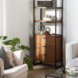 Beliani Industrial Bookcase With 3 Drawers, Dark Walnut Effect And Black Steel Frame, 158 X 61 X 32 Cm - thumbnail 2
