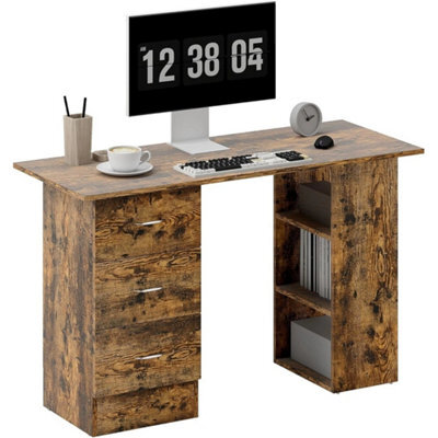 Computer Desk With Drawers Home Office Writing Table Rustic Brown 120X49Cm - image 1
