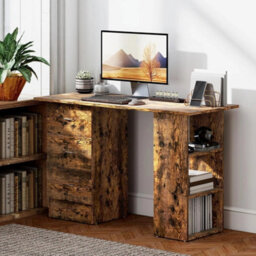Computer Desk With Drawers Home Office Writing Table Rustic Brown 120X49Cm - thumbnail 4