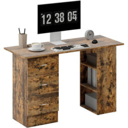 Computer Desk With Drawers Home Office Writing Table Rustic Brown 120X49Cm - thumbnail 1