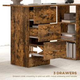 Computer Desk With Drawers Home Office Writing Table Rustic Brown 120X49Cm - thumbnail 3