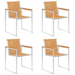 Berkfield Garden Chairs 4 Pcs Solid Teak Wood And Stainless Steel - thumbnail 1