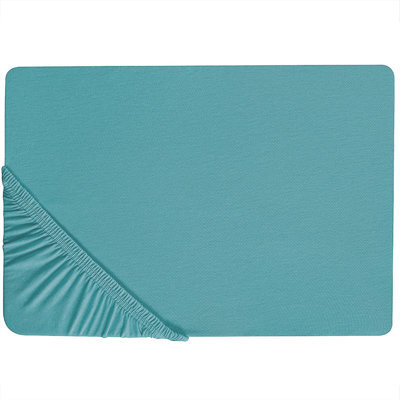 Beliani Fitted Sheet Hofuf Cotton 200 X 200 Cm Turquoise - image 1