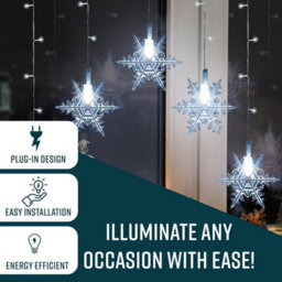 Globrite 104 Snowflake Cool White Led Curtain Light Festive Decor - Plug-In Window Fairy Lights With 8 Modes & Remote Control - thumbnail 2