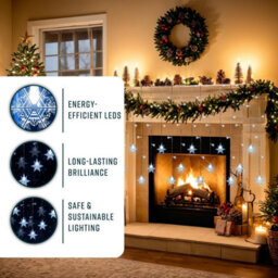 Globrite 104 Snowflake Cool White Led Curtain Light Festive Decor - Plug-In Window Fairy Lights With 8 Modes & Remote Control - thumbnail 3