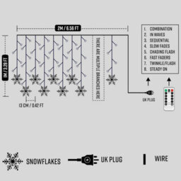 Globrite 104 Snowflake Cool White Led Curtain Light Festive Decor - Plug-In Window Fairy Lights With 8 Modes & Remote Control - thumbnail 6
