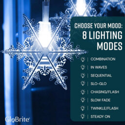 Globrite 104 Snowflake Cool White Led Curtain Light Festive Decor - Plug-In Window Fairy Lights With 8 Modes & Remote Control - thumbnail 5