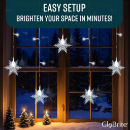 Globrite 104 Snowflake Cool White Led Curtain Light Festive Decor - Plug-In Window Fairy Lights With 8 Modes & Remote Control - thumbnail 7