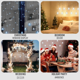 Globrite 104 Snowflake Cool White Led Curtain Light Festive Decor - Plug-In Window Fairy Lights With 8 Modes & Remote Control - thumbnail 4