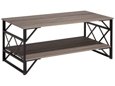 Wyld And Coco Industrial Coffee Table Taupe Wood Veneer Top Black Metal Frame 120 X 61 Cm - image 1