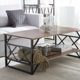 Wyld And Coco Industrial Coffee Table Taupe Wood Veneer Top Black Metal Frame 120 X 61 Cm - thumbnail 2