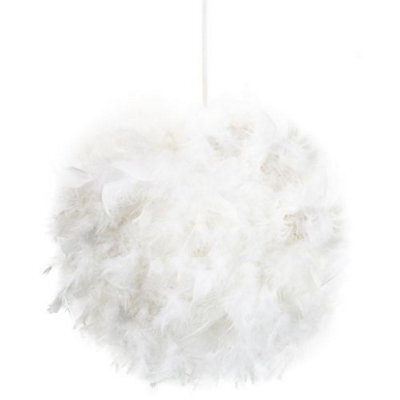 Happy Homewares Eye-Catching And Designer Small White Feather Decorated Pendant Lighting Shade - image 1