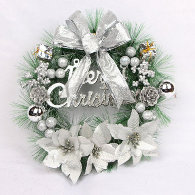 Living And Home Silver Elegant Glittering Hanging Christmas Wreath With Mixed Decoration 30 Cm - image 1