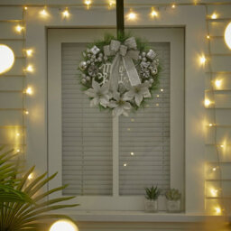 Living And Home Silver Elegant Glittering Hanging Christmas Wreath With Mixed Decoration 30 Cm - thumbnail 3